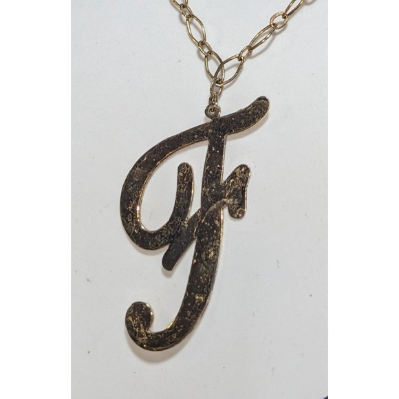 Gold F Initial Necklace - Picture 5 of 5